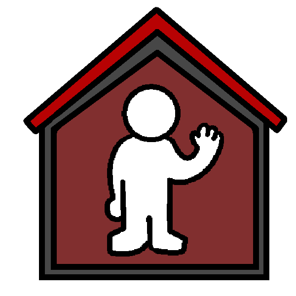 A blank white, featureless person inside the outline of a house.